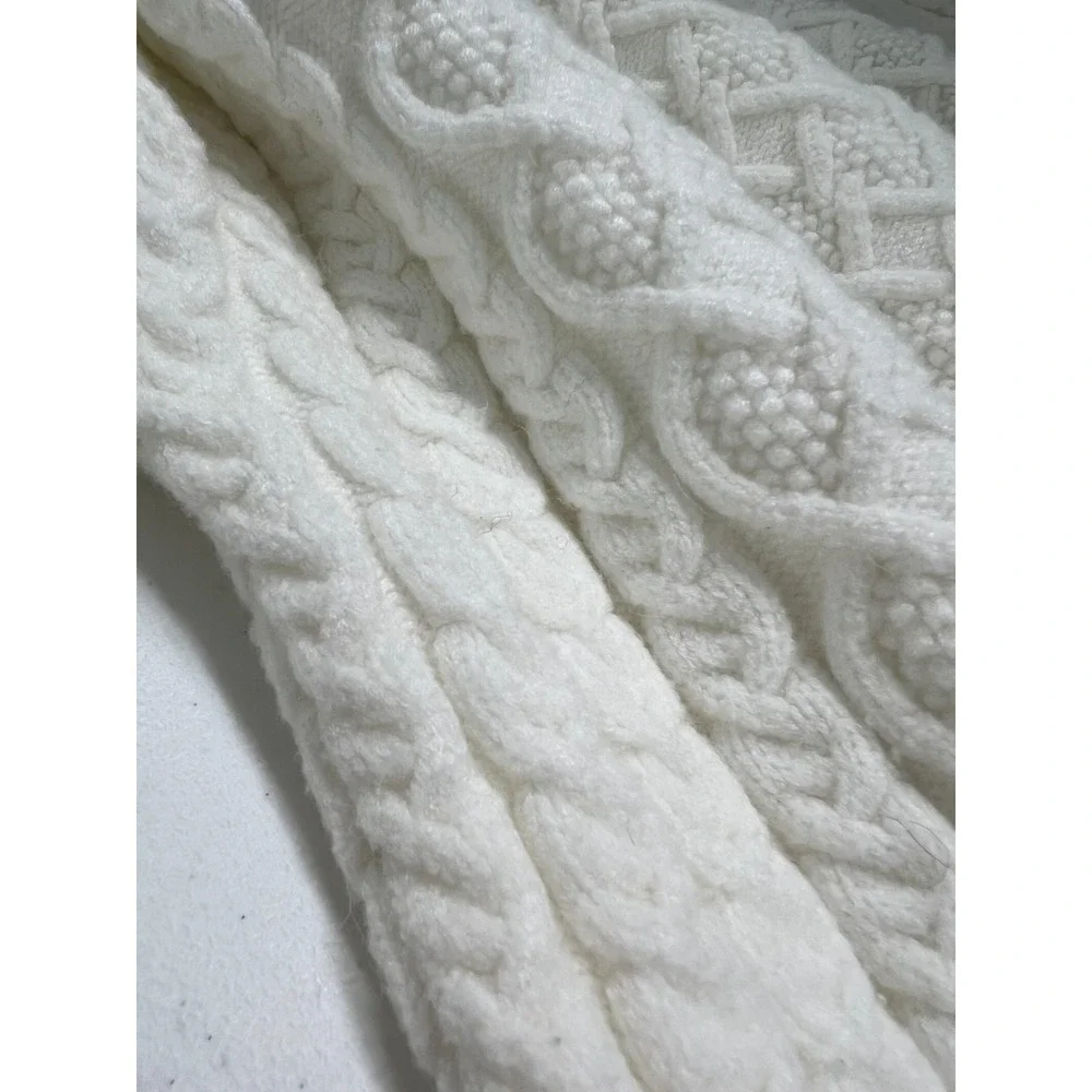 Magaschoni White Cable Knit Turtleneck Sweater Large L Basketweave Cropped Soft